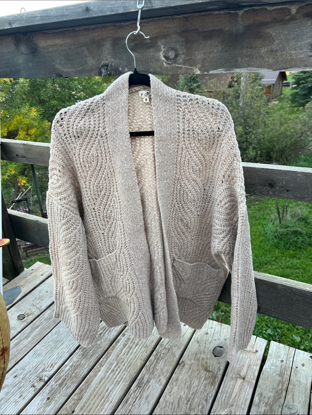 POL Cozy Open-Front Cable Knit Cardigan Sweater - Beige Cream Small